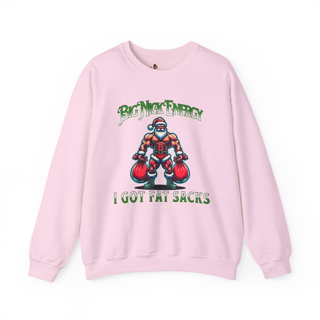 Christmas Beefy Santa "Big Nick Energy: I Got Fat Sacks" Holiday Crewneck Sweatshirt